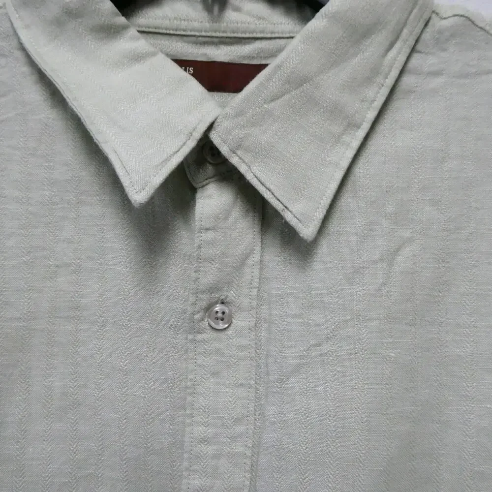 Perry Ellis men's size XL green button-up short sleeve‎ top shirt linen cotton